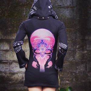 Festival gypsy witch zip up tunic & removable hood